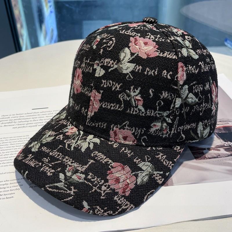 Cotton Baseball Cap With Rose Flower Print For Outdoor Sun Protection And Cycling чёрный