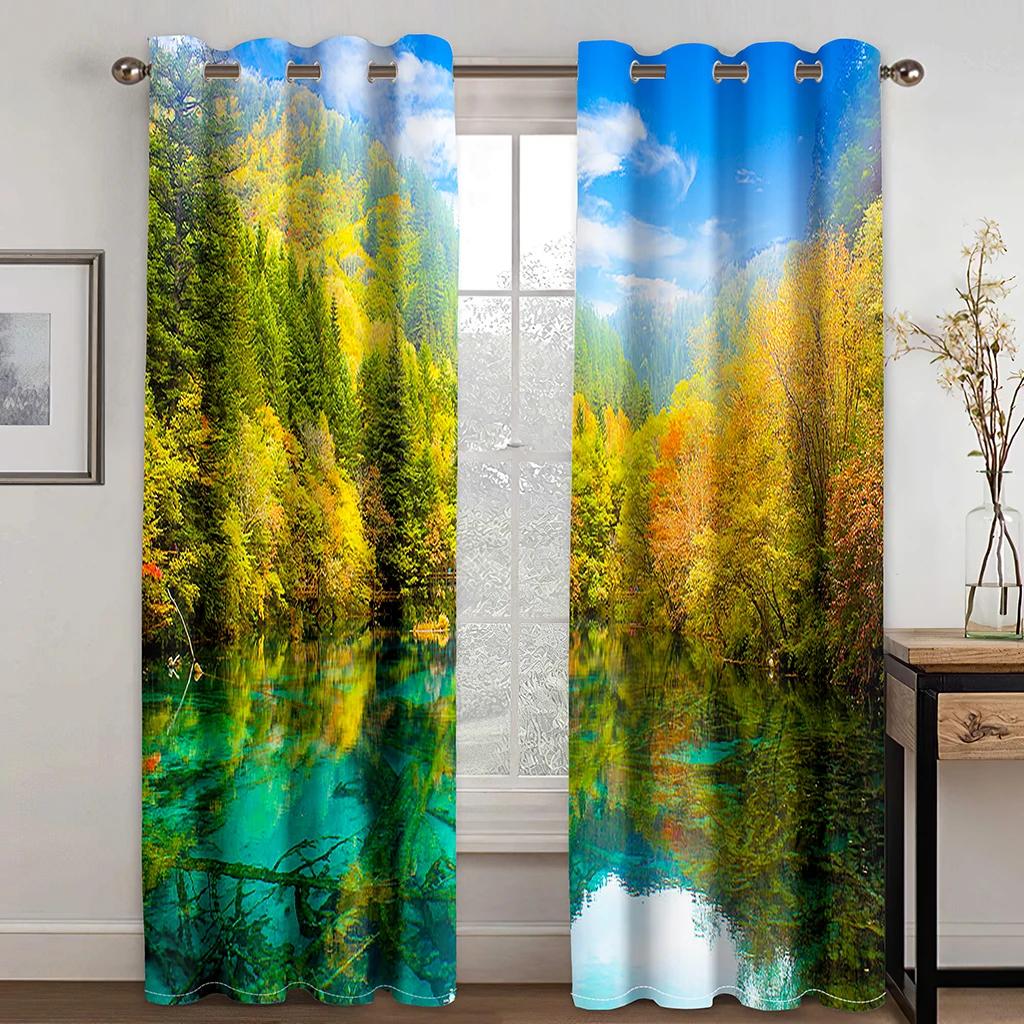 Sunshine Snow Mountain Lake Water Waterfall Natural Scenery High Shading Curtain Bedroom Living Room Hotel Window 2 Panels