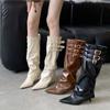 2025 Autumn and Winter New European and American Pointed Head Thin Heel High Heel Temperament French Belt Buckle Fashionable Sexy Beautiful Women Boot