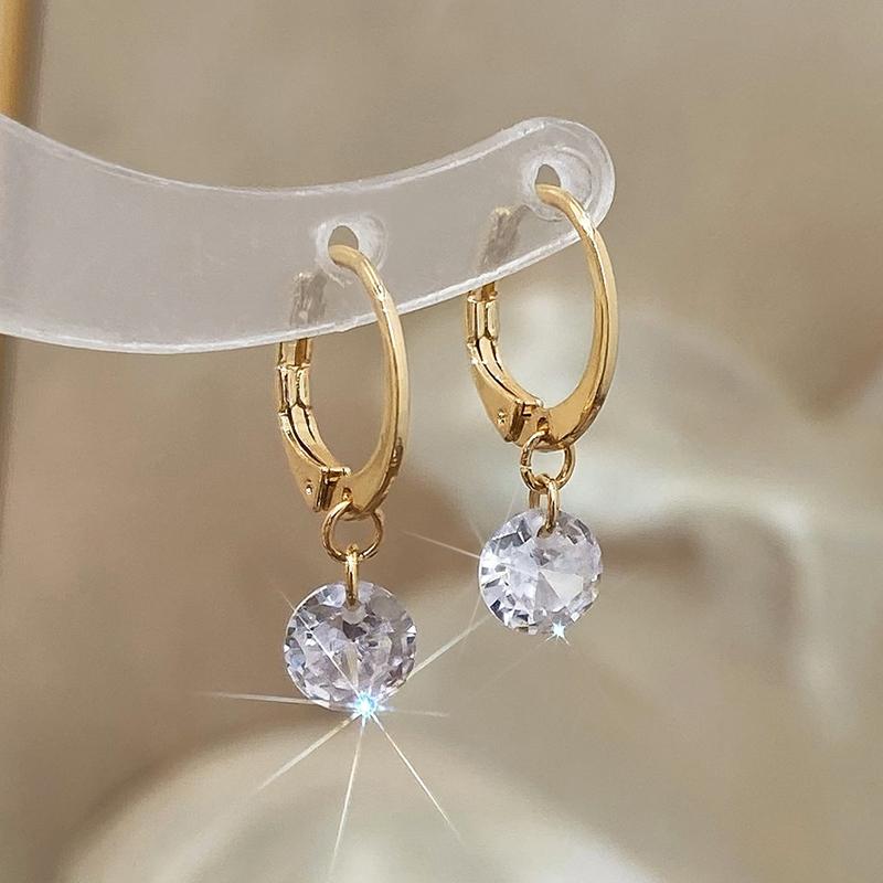 PONYKISS Sterling Silver Single Zircon Pendant Hoop Earrings for Women Minimalist Classic Fine Round Accessories