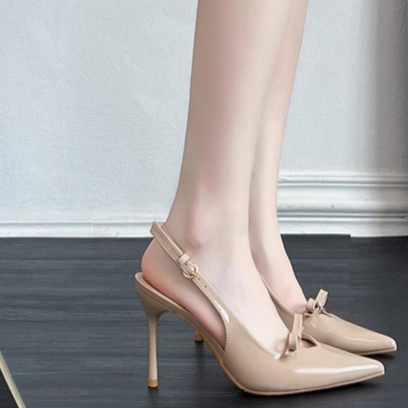 Fashion Women's Fashion Pointy Toe Shallow Mouth Butterfly Knot Line with Non-slip Wear-resistant High-heeled Shoes