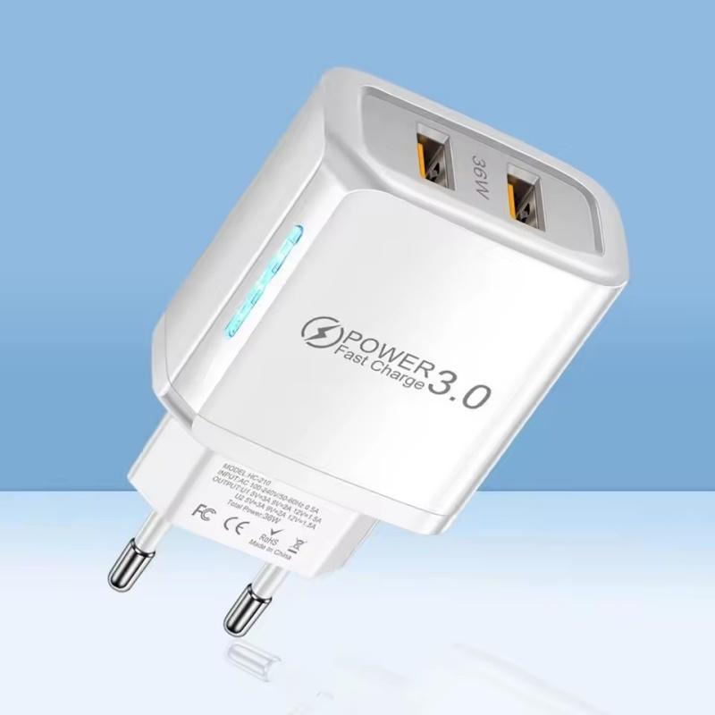 

2 порта 36 Вт USB зарядное устройство для мобильного телефона Quick 3.0 настенный адаптер быстрой зарядки для iPhone Xiaomi Samsung Huawei EU Plug белый