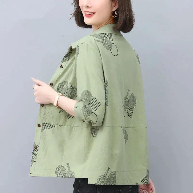 Mom's Fashion Printed Shirt Women's Long Sleeve Loose Casual Blouse Outerwear for Spring and Autumn