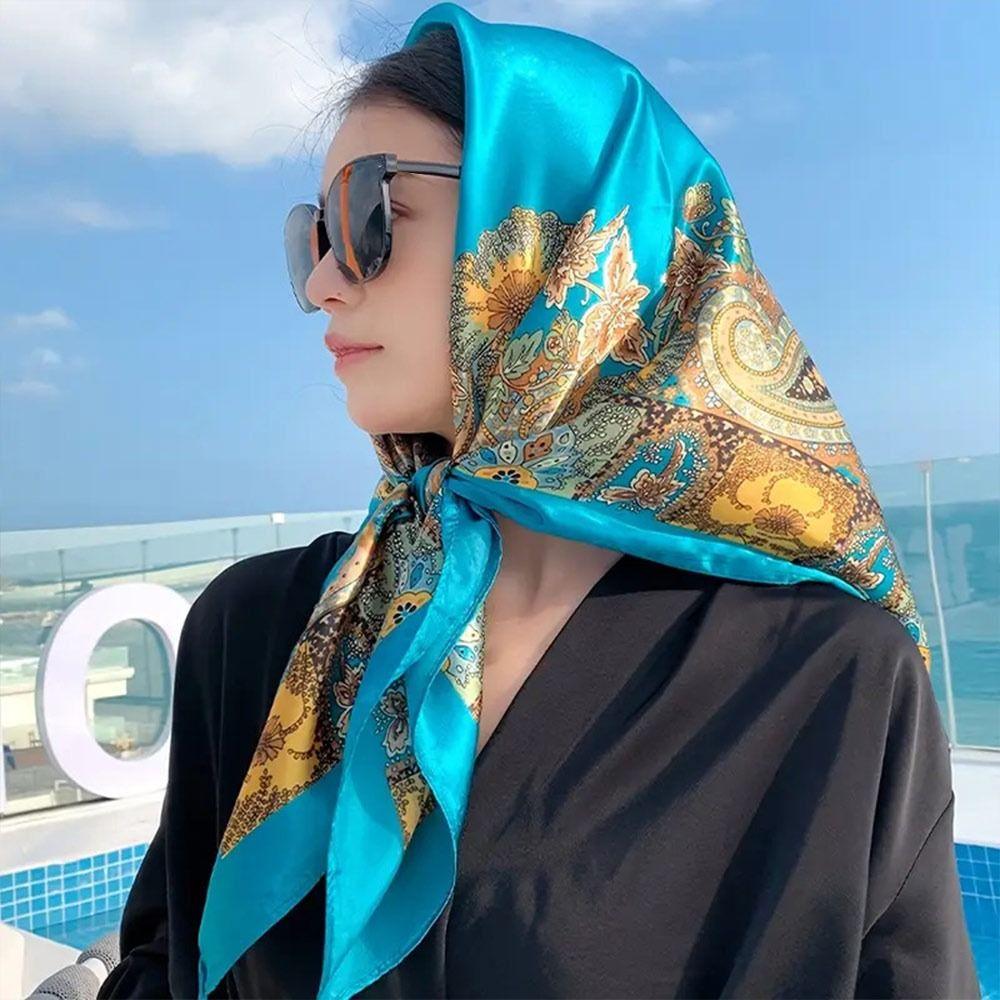 90x90cm Satin Headscarf Print Hair Towel New Square Scarf