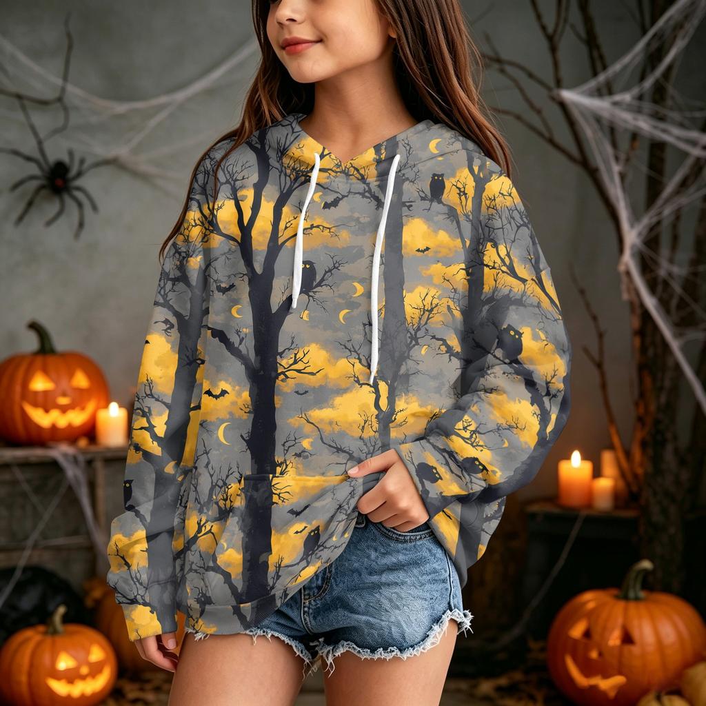 Kids Halloween Print Hoodie Pullover Sweatshirt for Boys Girls Casual Wear