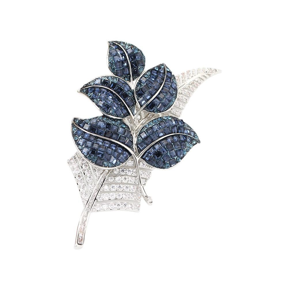 Высококачественная нишевая синяя квадратная хрустальная брошь в виде листа изысканная трехмерная серебряная основа универсальная булавка-лист женская для пальто