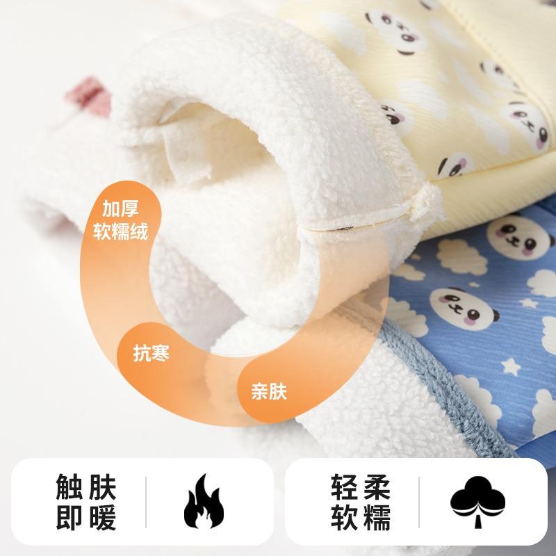 Children's velvet thermal gloves, panda cloud pattern, winter riding, windproof and cold-proof, children are cute, comfortable and warm
