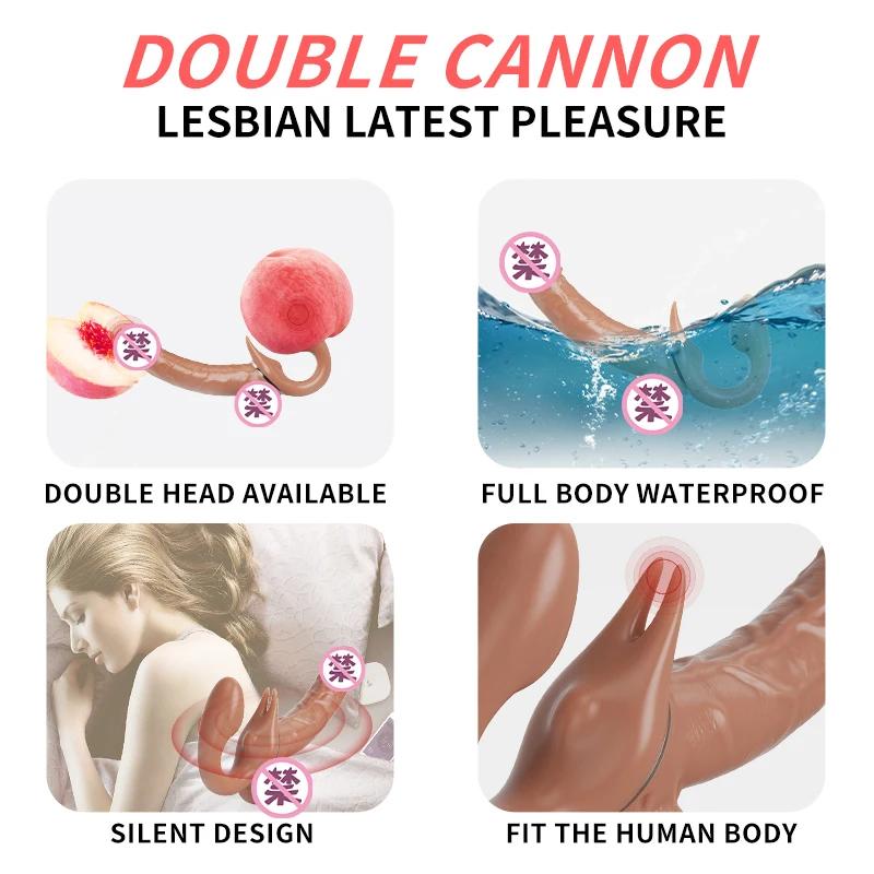 Strapless Strap-on Telescopic Dildo Vibrator Double-heads Vibrating G-Spot Stimulator Big Penis Adult Lesbian Sex Toys For Women