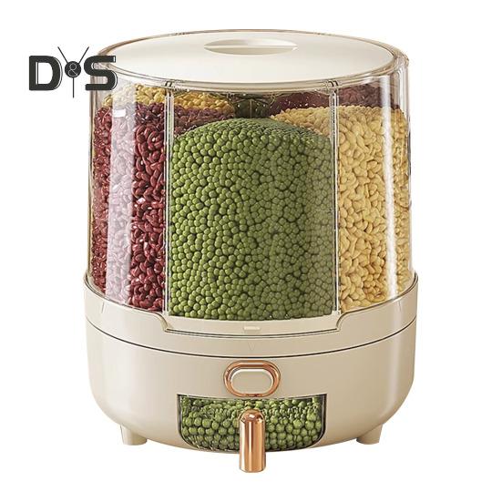 

Вращающийся на 360 градусов дозатор хлопьев, контейнер для риса с крышкой, большая вместимость, несколько отсеков, органайзер для хранения зерна L