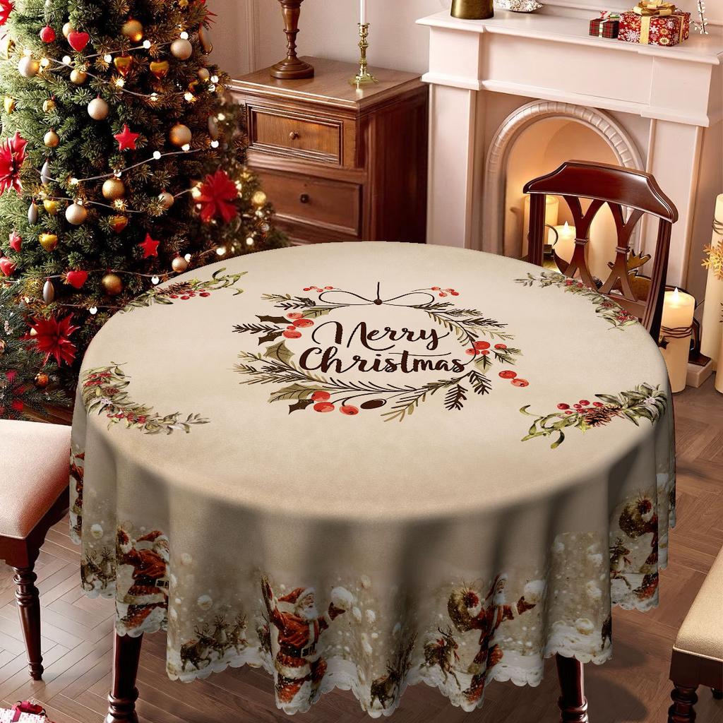 Christmas Retro Round Tablecloth, Santa Elk Table Cloth, Dining Room Decorative Cloth Rectangular Tablecloth