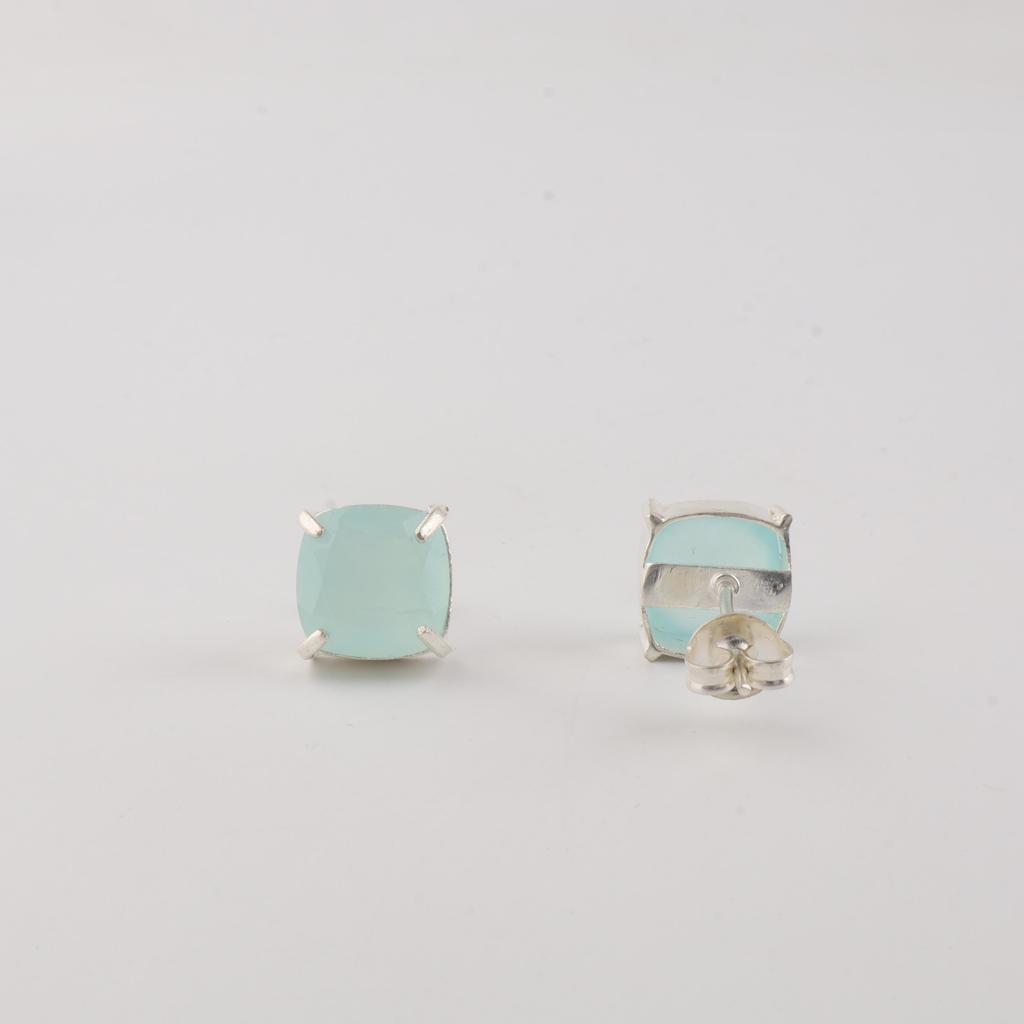 Aqua Chalcedony Gemstone 925 Sterling Silver Handmade Jewelry Designer Studs Earring 1" For Gift EE-181-18
