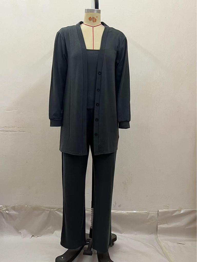2023 Women's Long-Sleeve Solid Color Knitted Three-Piece Suit