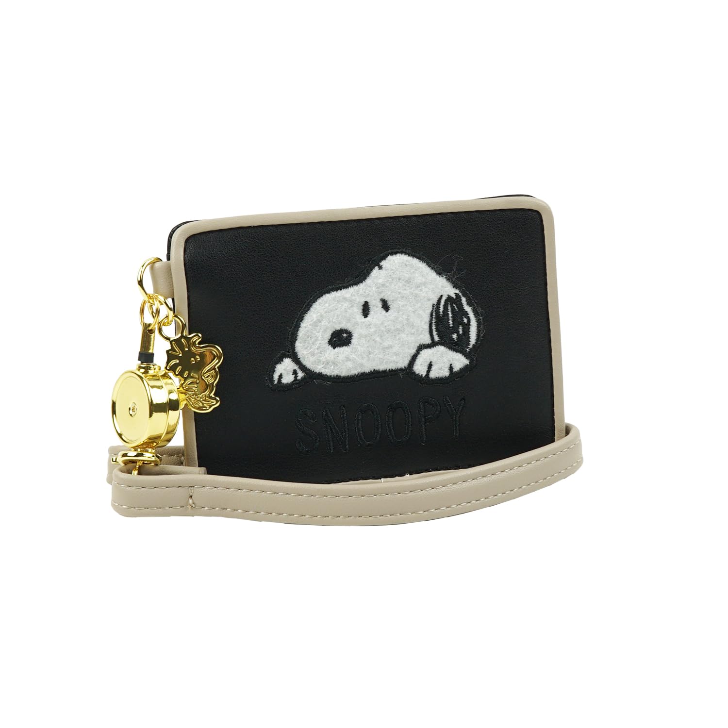

Snoopy Pass Case with Card IC Card for Stylish E-mono Reel, Holder, Holder, Transportation, Commuting, School, Cute, (Black) чорний