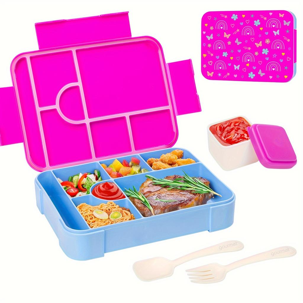 Bento Lunchbox-Set mit großem Fassungsvermögen mit auslaufsicherer Abdichtung, unterteilter Frischhalte-Lebensmittelbehälter mit Gabel und Löffel für Schulkinder