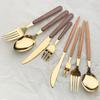 4Pcs Gold Besteck Set Edelstahl Geschirr Holzgriff Geschirr Glänzend Messer Gabel Löffel Westlichen Küche Besteck Set