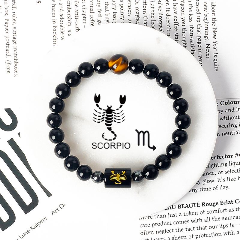 12 Constellations Scorpio Bracelet Natural Stone Tiger Eye Beads Bracelets for Men Women Cancer Virgo Leo Libra Couple Jewelry