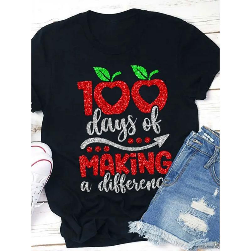 T-Shirt mit Buchstabenmuster, lässiges Rundhals-Kurzarmhemd, Frühling und Sommer, lässige Mode, Damenoberteil, T-Shirt