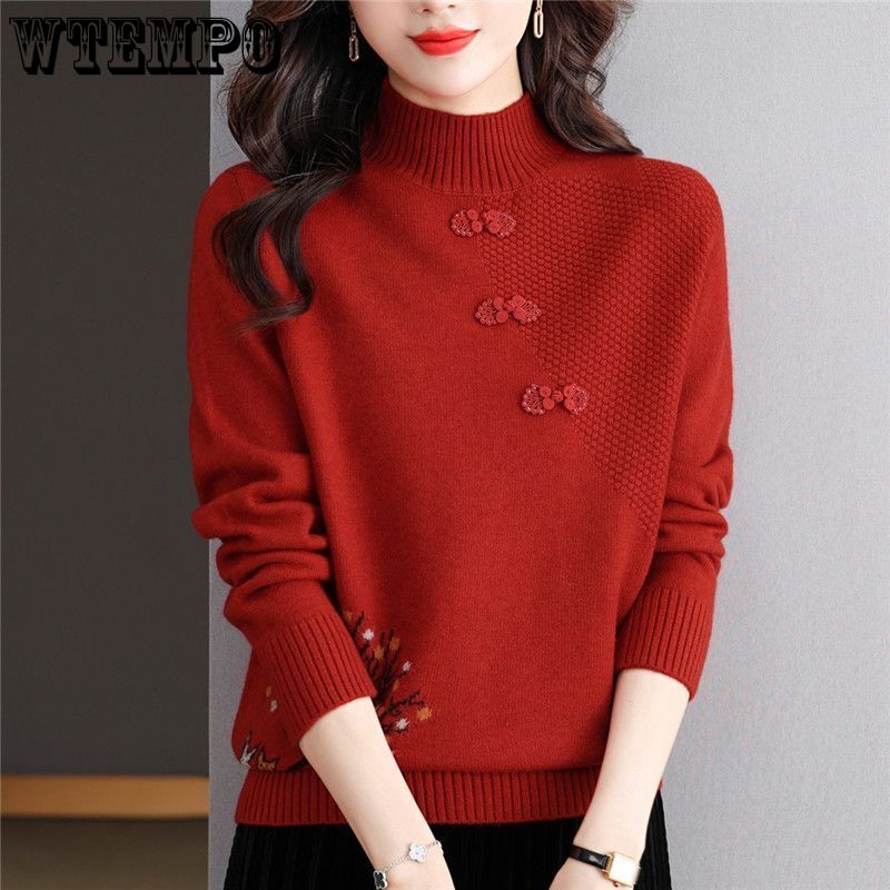 Damen Modischer Langarm-Basisschicht-Pullover Lockerer Pullover für Herbst und Winter Warm Gestrickter Rollkragenpullover