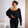 Damen Lässiges Mode Off-Shoulder Kurz Farbe Langärmeliges Oberteil