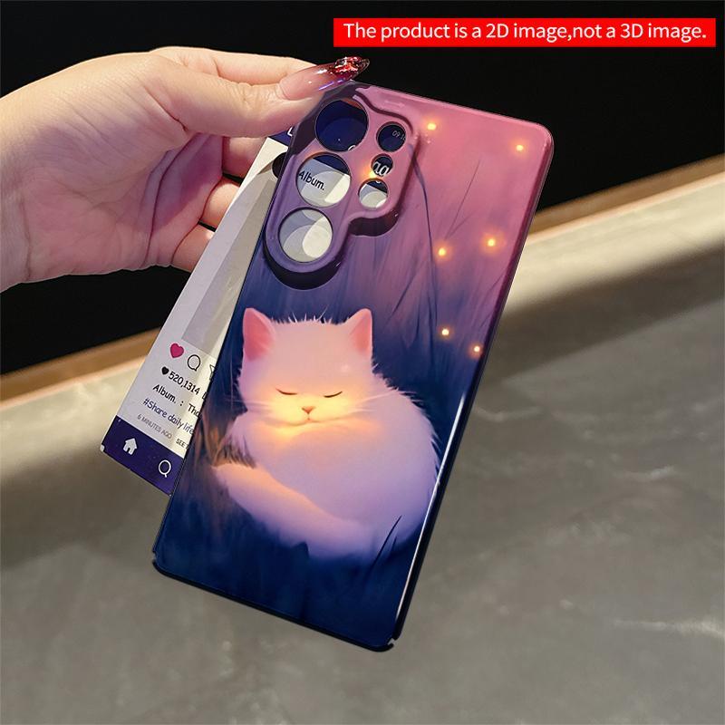 2DFlat Samsung Phone Case Sleeping White Cat Among Fireflies Applicable To Galaxy S23 S24 S25ULTRA S26 A12 A14 A15 A16 A54 A55