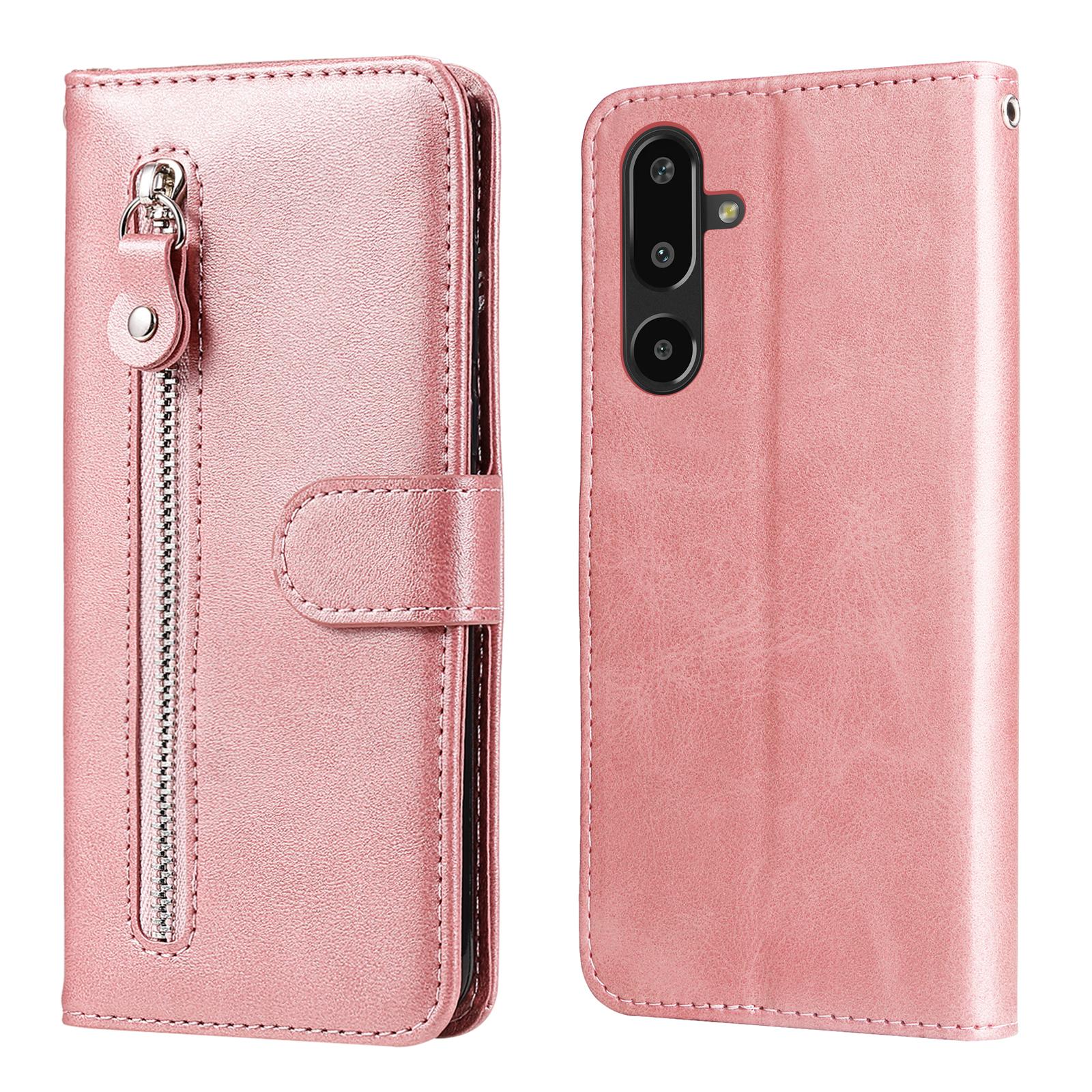 

For Samsung Galaxy F16 5G/Galaxy M16 5G PU Leather Cases with Zipper Pocket Wallet Phone Cover Stand Pink