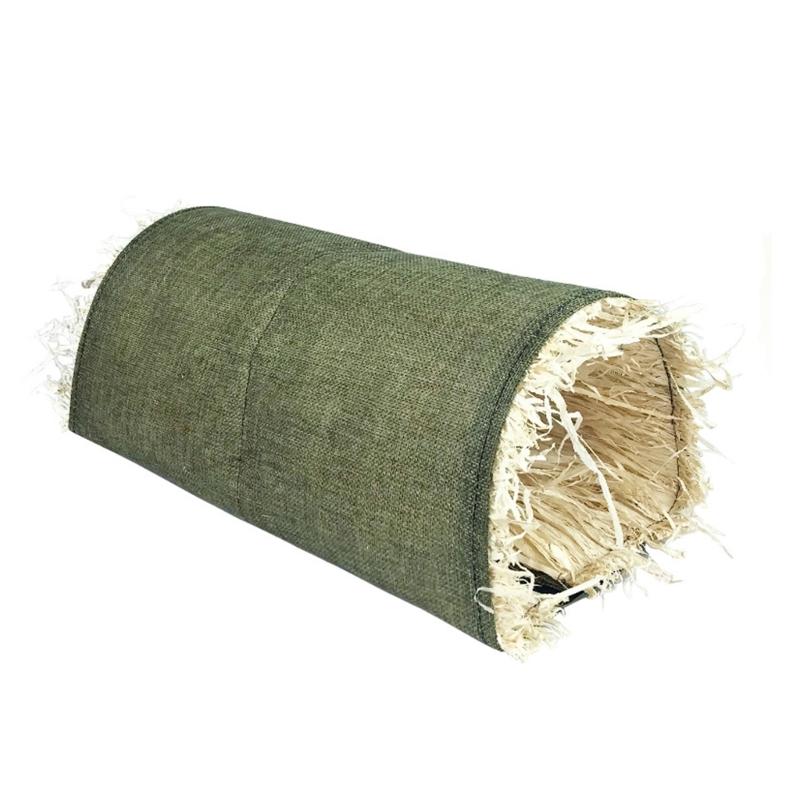 Natural Grass Filled Rabbit Tunnel Toy Cotton Linen Fabric Hideouts Cave for Small Pet Comfort Fun Burrowing Exploration