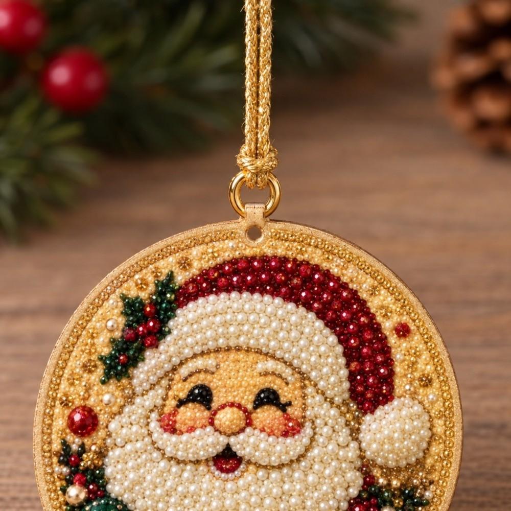 6 Stück Perlen Diamantmalerei Ornamente DIY Bastel Holzanhänger Navidad Dekoration