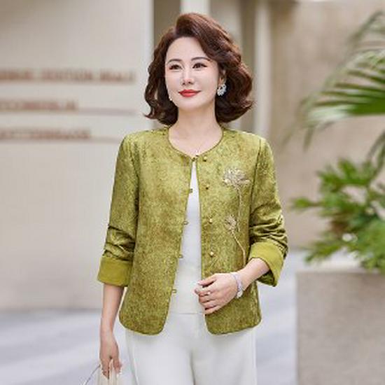 Mom s Spring 2026 Chinese Frog Button Cardigan: Retro Print for Middle-Aged & Elderly Women 5XL зелёный