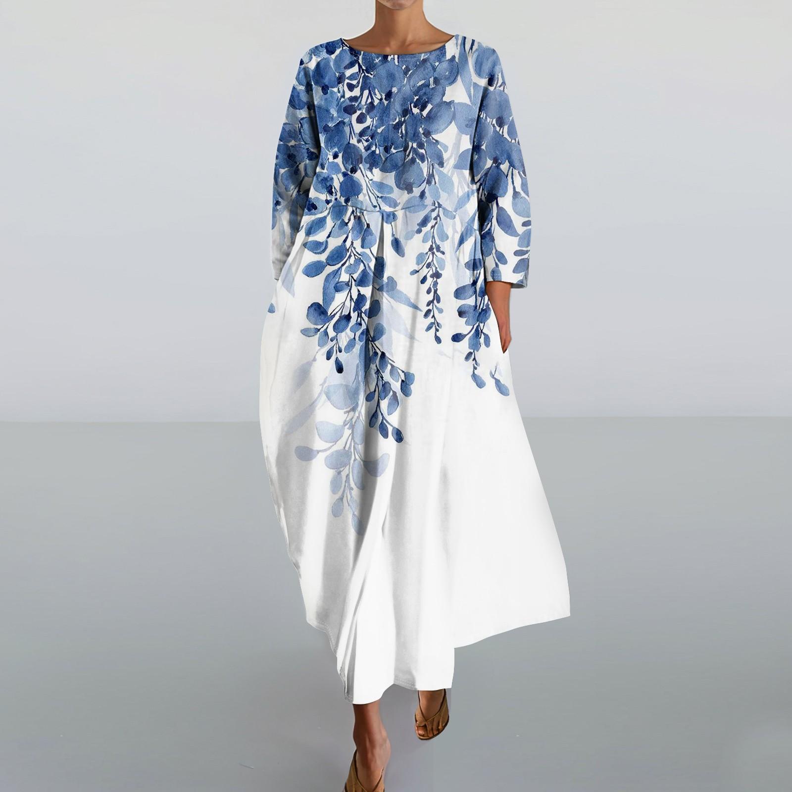 

Женское модное свободное платье с карманом и круглым вырезом с рукавами три четверти XXL синий