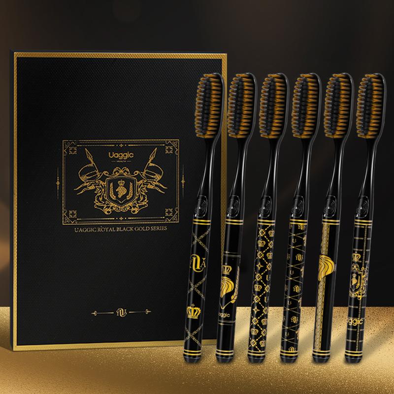 

[Black Gold Gift Box] High-End Popular Black Luxury Black Gold Non-Slip Handle Couple Household Adult Soft-Bristled Toothbrush чорний
