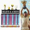 Metal Wall-Mounted Trophy & Medal Display Rack With "Believe Achieve" Motivational Sign Multi-Hook For Awards, Keys, Ribbons