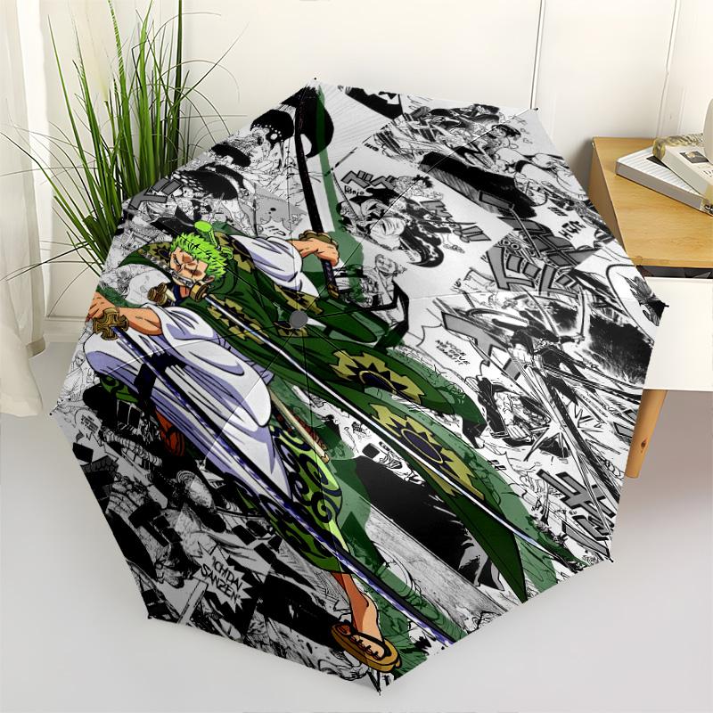 1 Stück Automatischer Faltregenschirm - Roronoa Zoro Muster Tragbares faltbares Design mit 8 Speichen Weihnachts-Geburtstagsgeschenke