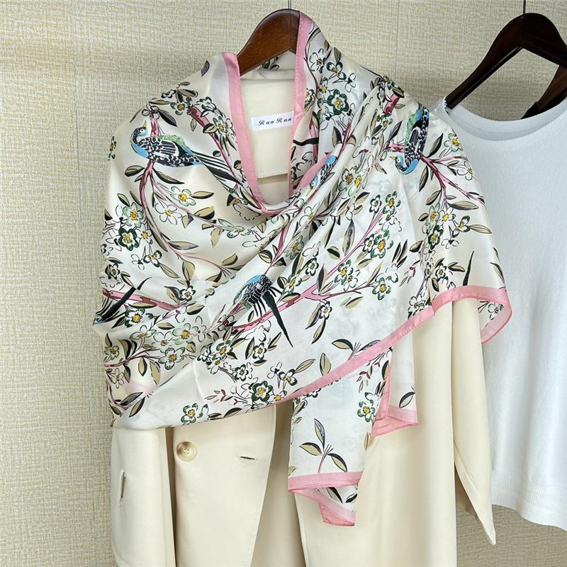 180*65cm 100% Mulberry Silk Printed Scarf Summer Sun Protection Thin Shawl Beach Scarf Neckerchief