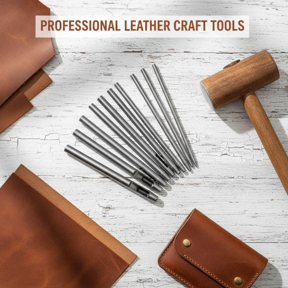 10 Pcs Round Hollow Punch Set 0.5mm-5.0mm Punch Tool Kit  Leathercraft & DIY Crafting