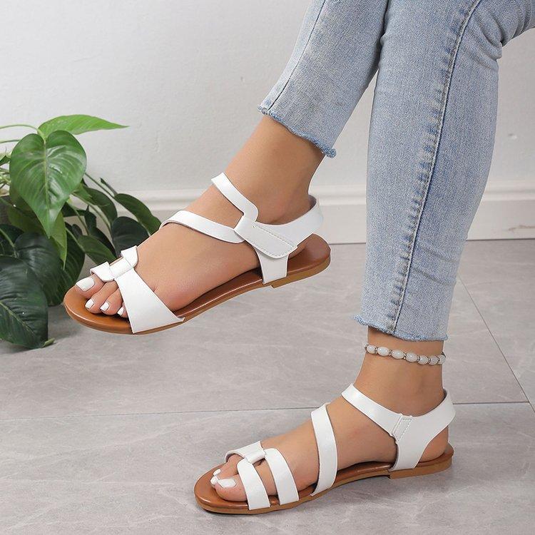 

Internet celebrity candy color large size casual sandals summer new color matching women s shoes foreign trade Velcro beach sandals 44 белый