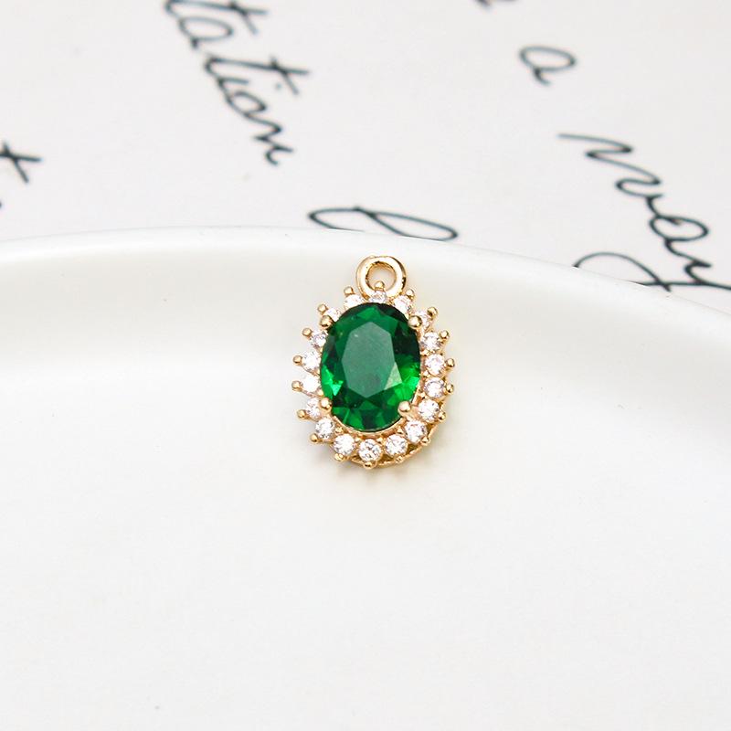 Copper-Edged Glass Crystal Zircon Oval Pendant DIY Necklace Earring Hairpin Ancient Style Material