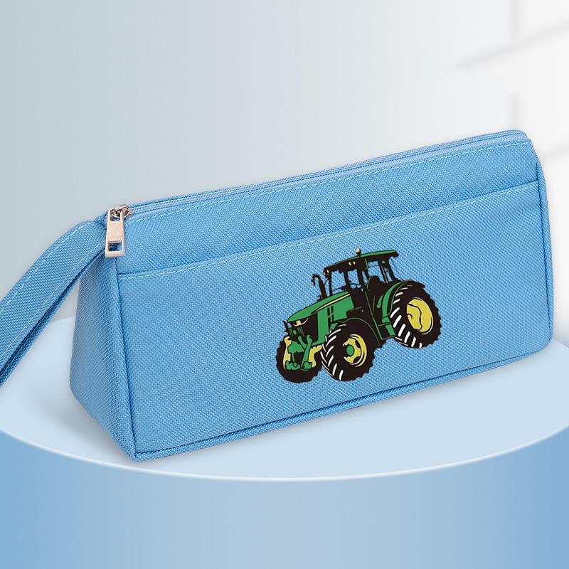 Cartoon tractor student large-capacity double-layer pencil case with zipper closure thick and durable
