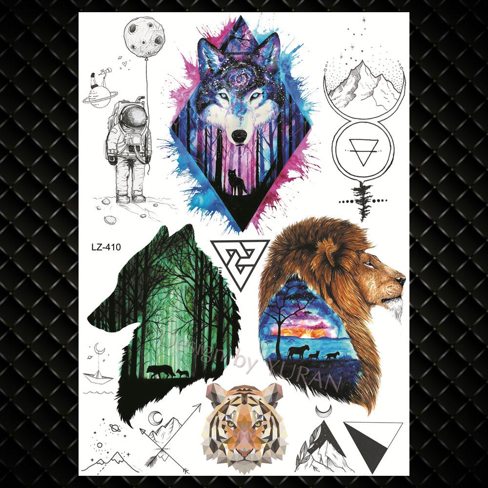 Night Forest Werewolf Tattoos For Men Women DIY Realistic Temporary Tattoos Geometric Fake Wolf Scorpion Tatoo Paper Stickers