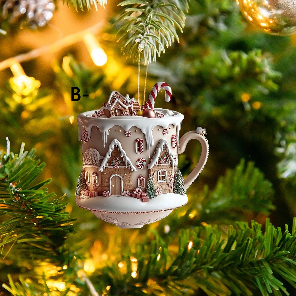 Christmas Snow House Car Pendant Coffee Cup Pendant Acrylic Pendant Car Interior Backpack Pendant