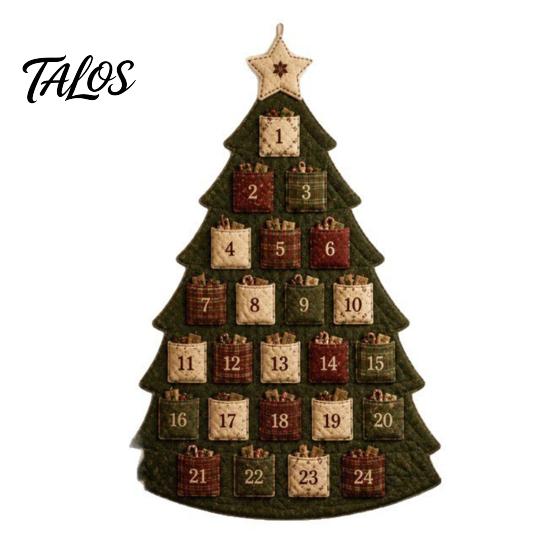 DIY Fabric Advent Calendar Quilted Tree Kit, 24 Pocket Christmas Sewing Patchwork Kit Handmade Craft for Adults, Holiday Home Wall Door Decor