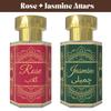 Combinație de Attar de Trandafir și Attar de Iasomie – Uleiuri Parfumate Florale Clasice | Set de Parfum Roll-On Unisex Fără Alcool | 2 x 6 ml