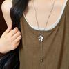 Metal Flower Flower Pendant Necklace Brown Stone Long Sweater Chain  For Women