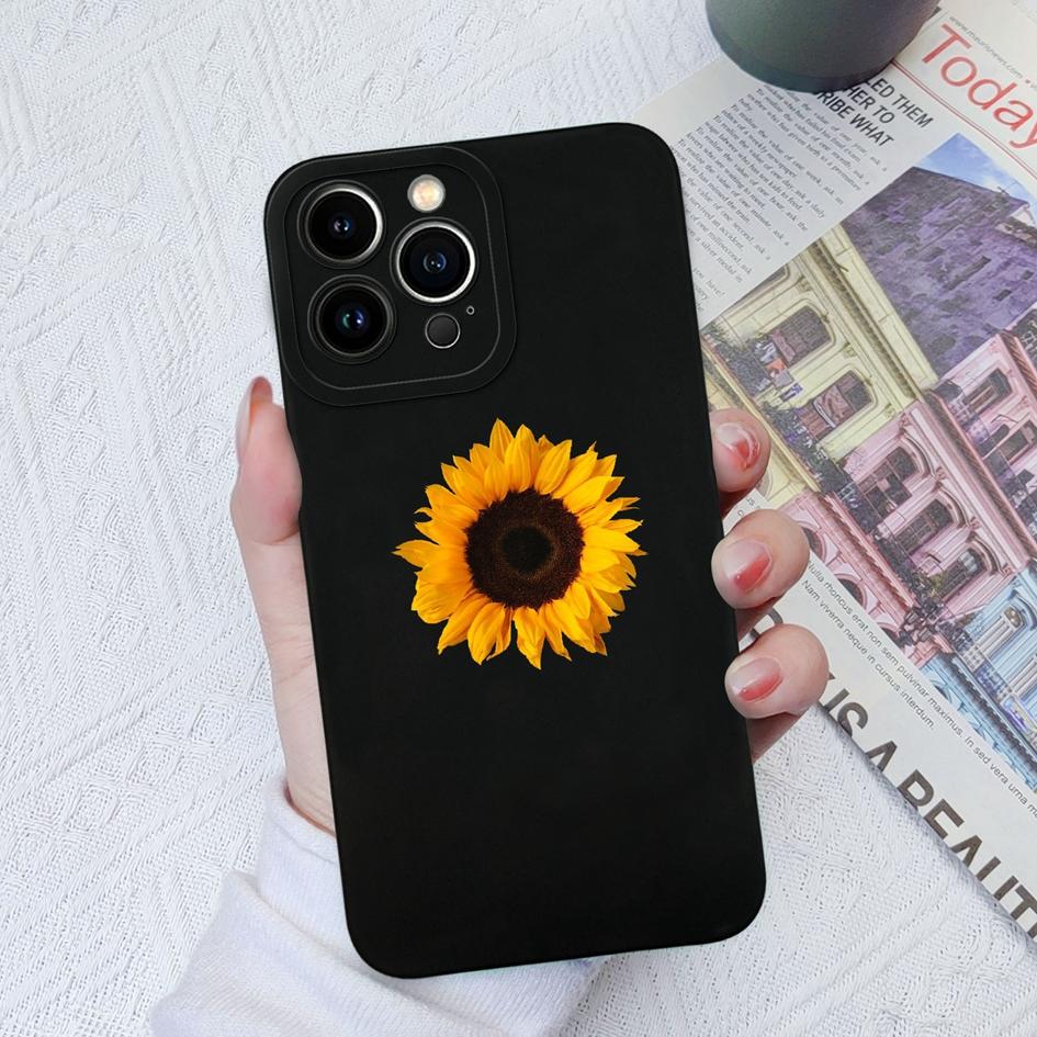 For Apple iPhone 6 7 8 11 12 13 14 15 Pro Max X XS XR SE Phone Case Liquid Soft Silicone Shockproof Cover Sunflower Butterfly For iPhone Shell Bumper