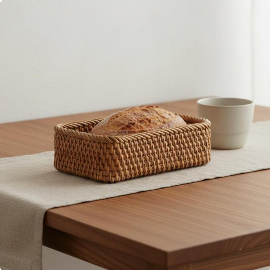 Japanese Design Storage Box Long-Lasting Rectangular Bread Basket Rectangular Rattan Basket Easy To Clean Moisture-Resistant