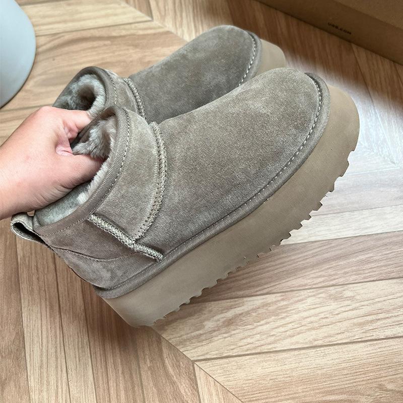 2027 Winter Luxury‑Look Couple Ultra‑Mini Ankle Snow Boots Real Leather Thick‑Heel Fur Lined Unisex Warm Non‑Slip Winter Booties
