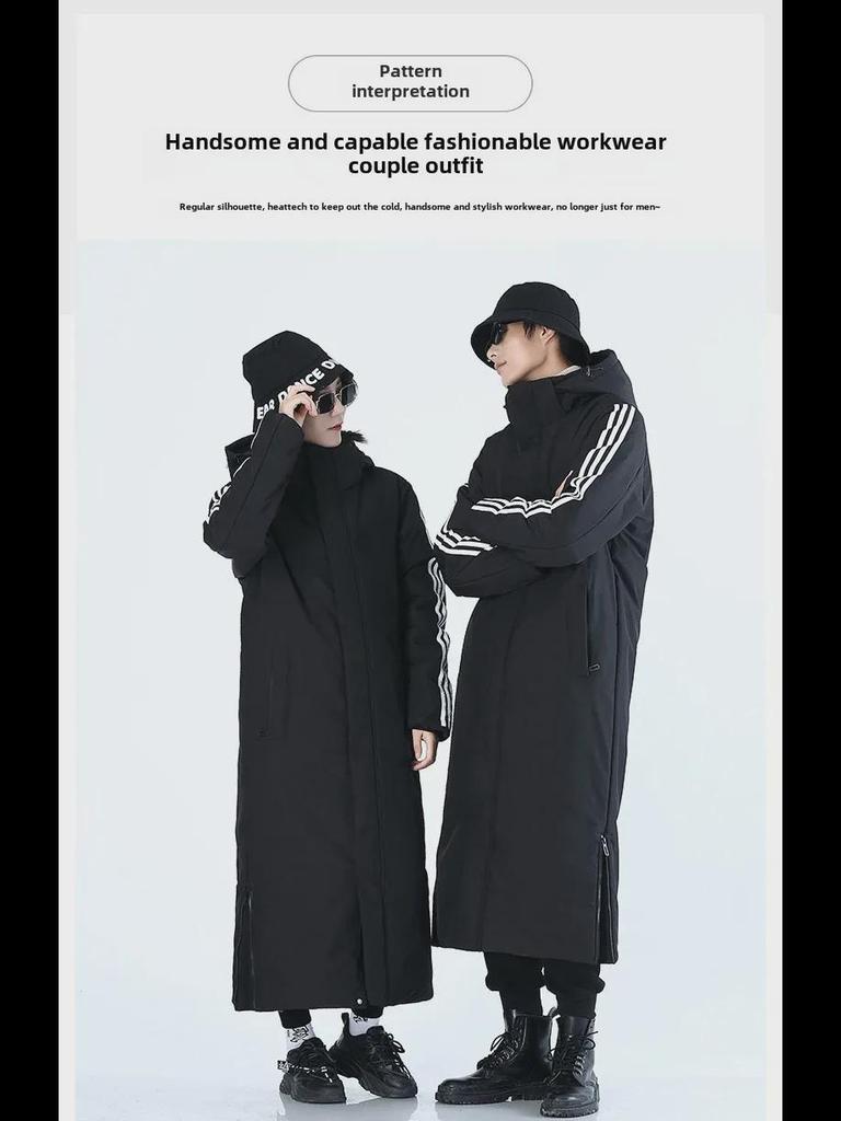 Unisex Winter Long Cotton Coat: Thickened, Velvet-Lined, Ideal for Couples and Parent-Child Styles, Brand Two.