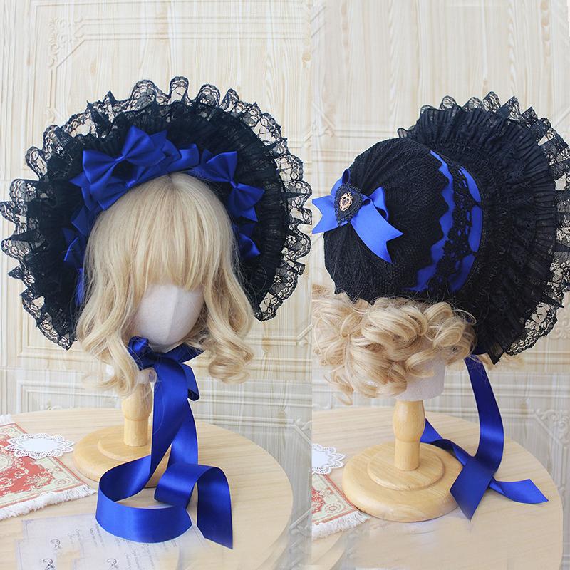 Cappello Gotico Nero Scuro per Ragazza Cappello Vittoriano Vintage Cosplay Lolita Bellissimo Cappello di Pizzo Copricapo