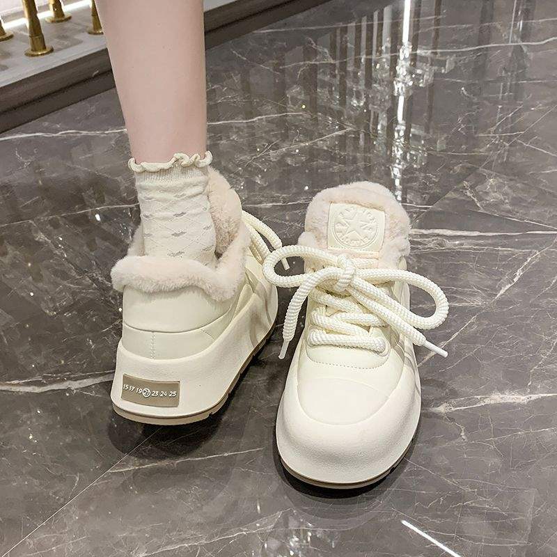 

Бархатные туфли на толстой подошве женские 2025 зима новая модная универсальная теплая обувь интернет-знаменитости белые туфли повседневная спортивная обувь 40