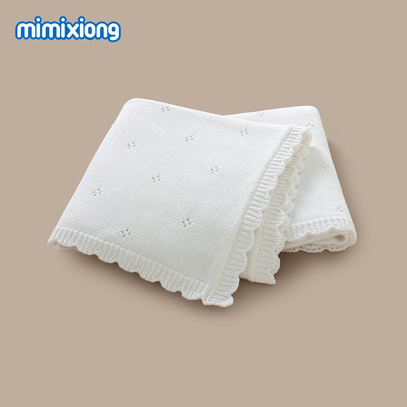 Mimixiong OEKO Tex Carved Pattern Solid Color Fancy Edge Newborn Baby Soft Blankets Breathable Cotton Knitted Blanket (White,80*100cm) белый