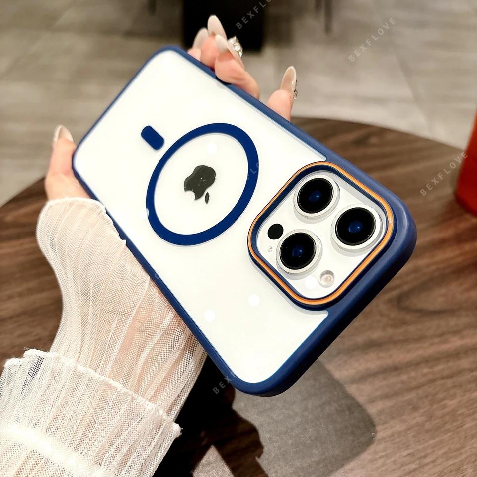 Luxury Clear Magnetic Phone Case For iPhone 16 15 14 Plus 12 11 13 16 Pro Max Magsafe Wireless Charge Shockproof Protector Cover